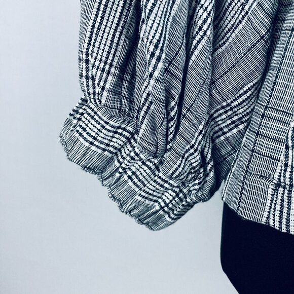 Zara TRF Collection Black & White Plaid Balloon Sleeve Belted Women's S Top - Picture 6 of 9